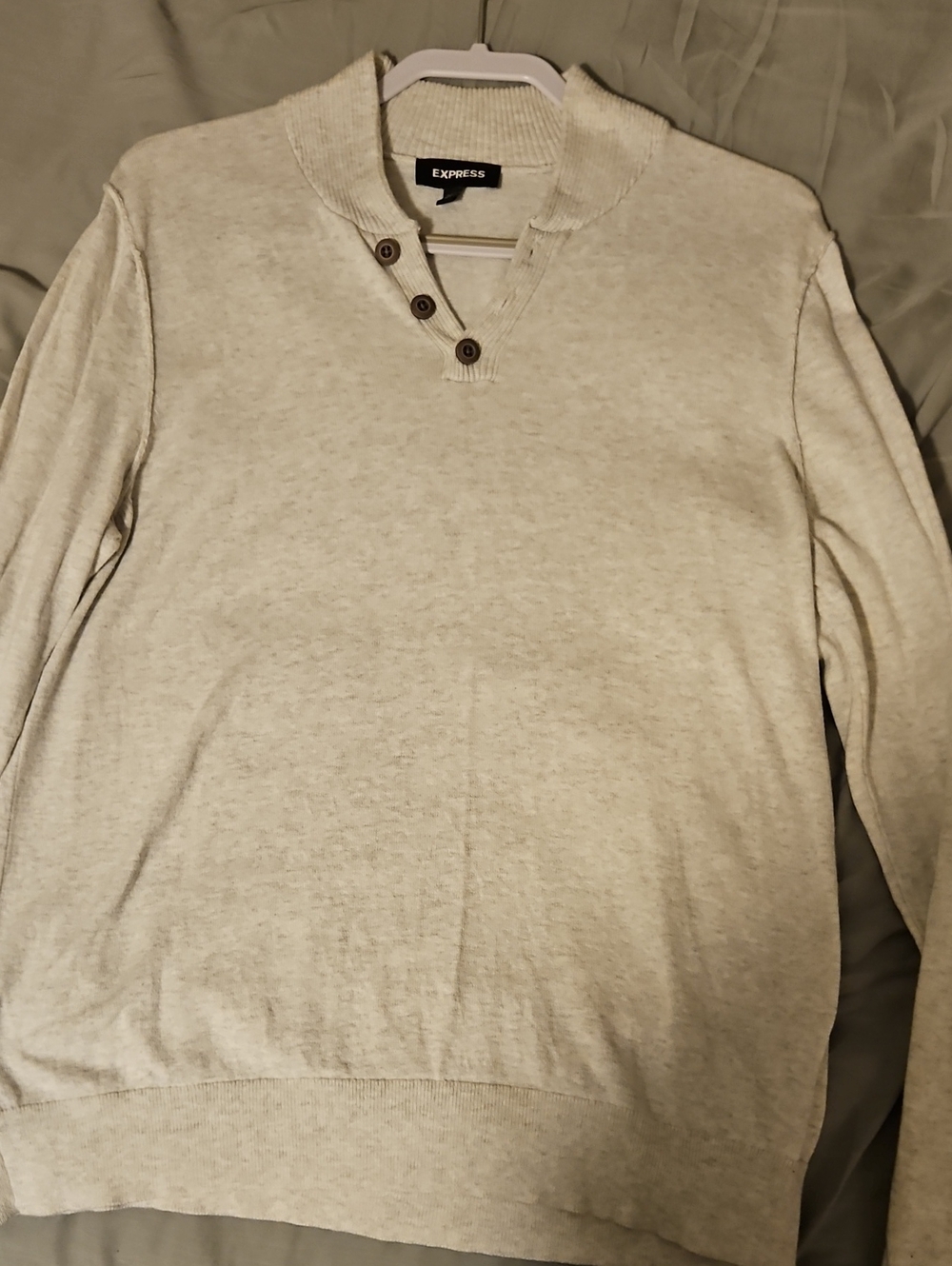 Express Men's Cream V-Neck Button-Accent Sweater
